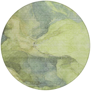 HomeRoots 8' Stylish Green and Gray Abstract Washable Round Area Rug for Indoor Outdoor Use – Durable & Chic! 620805
