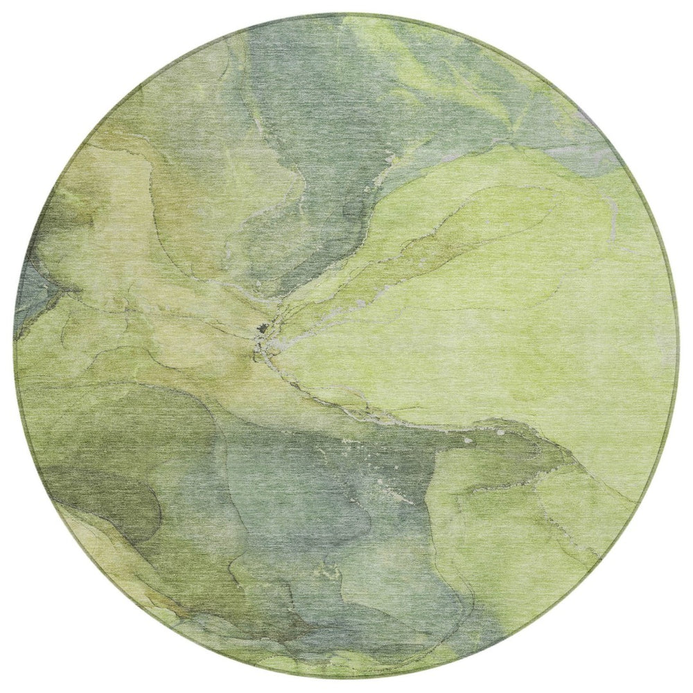 HomeRoots 8' Stylish Green and Gray Abstract Washable Round Area Rug for Indoor Outdoor Use – Durable & Chic! 620805