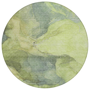 HomeRoots 8' Stylish Green and Gray Abstract Washable Round Area Rug for Indoor Outdoor Use – Durable & Chic! 620805