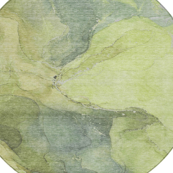 HomeRoots 8' Stylish Green and Gray Abstract Washable Round Area Rug for Indoor Outdoor Use – Durable & Chic! 620805