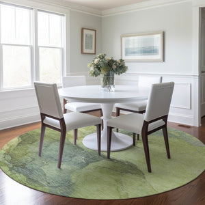HomeRoots 8' Stylish Green and Gray Abstract Washable Round Area Rug for Indoor Outdoor Use – Durable & Chic! 620805