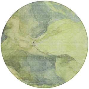 HomeRoots 8' Stylish Green and Gray Abstract Washable Round Area Rug for Indoor Outdoor Use – Durable & Chic! 620805