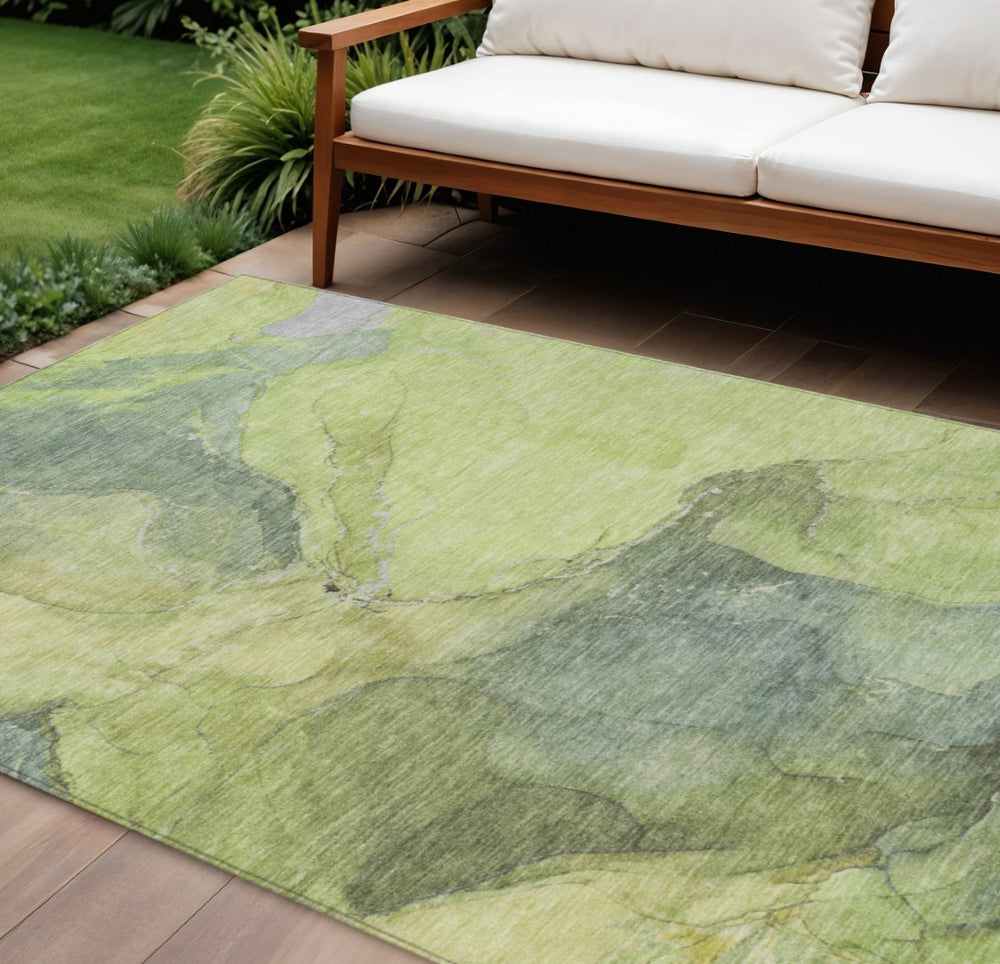 HomeRoots 8' X 10' Modern Green and Gray Abstract Area Rug – Durable, Washable, Indoor/Outdoor Versatility! 620806