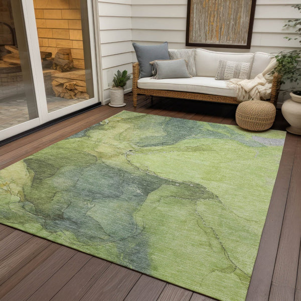 HomeRoots 9' X 12' Washable Green and Gray Abstract Area Rug – Stylish, Durable, Indoor/Outdoor Versatility! 620807