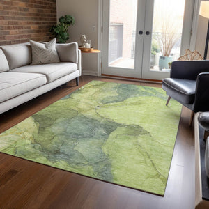 HomeRoots 9' X 12' Washable Green and Gray Abstract Area Rug – Stylish, Durable, Indoor/Outdoor Versatility! 620807