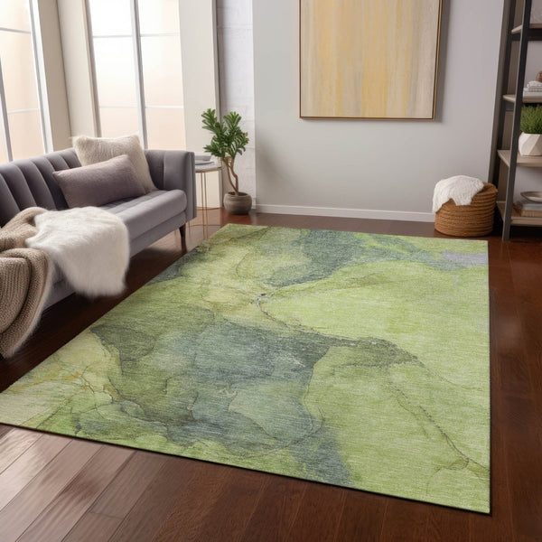 HomeRoots 9' X 12' Washable Green and Gray Abstract Area Rug – Stylish, Durable, Indoor/Outdoor Versatility! 620807
