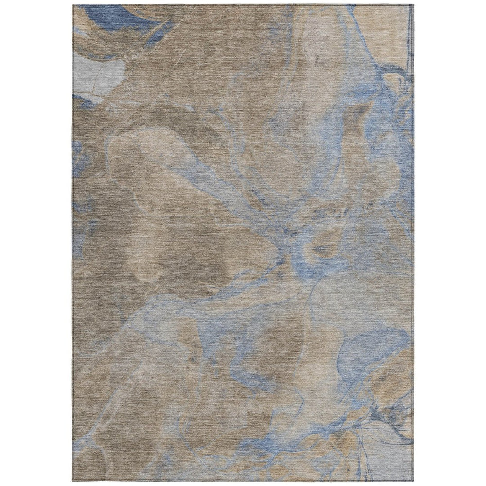 HomeRoots 5' Taupe Beige and Blue Abstract Indoor Outdoor Area Rug - Durable, Washable, Stylish for Any Space 620810
