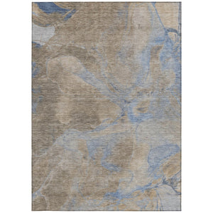 HomeRoots 5' Taupe Beige and Blue Abstract Indoor Outdoor Area Rug - Durable, Washable, Stylish for Any Space 620810