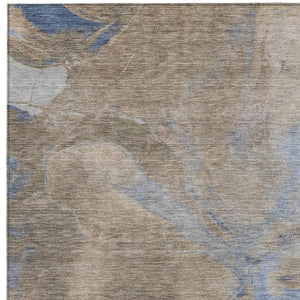 HomeRoots 5' Taupe Beige and Blue Abstract Indoor Outdoor Area Rug - Durable, Washable, Stylish for Any Space 620810