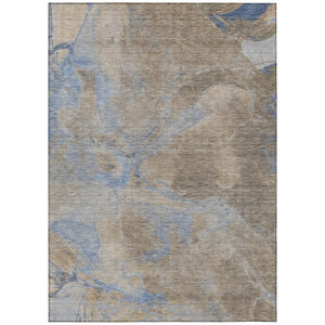 HomeRoots 5' Taupe Beige and Blue Abstract Indoor Outdoor Area Rug - Durable, Washable, Stylish for Any Space 620810