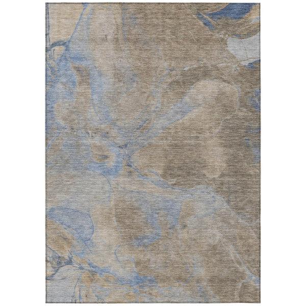 HomeRoots 5' Taupe Beige and Blue Abstract Indoor Outdoor Area Rug - Durable, Washable, Stylish for Any Space 620810