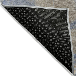 HomeRoots 5' Taupe Beige and Blue Abstract Indoor Outdoor Area Rug - Durable, Washable, Stylish for Any Space 620810
