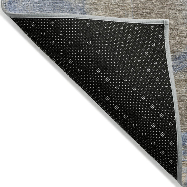 HomeRoots 5' Taupe Beige and Blue Abstract Indoor Outdoor Area Rug - Durable, Washable, Stylish for Any Space 620810