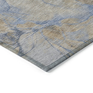 HomeRoots 8' Round Abstract Area Rug in Taupe, Beige & Blue - Washable, Durable for Indoor & Outdoor Use 620811