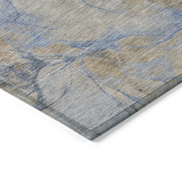 HomeRoots 8' Round Abstract Area Rug in Taupe, Beige & Blue - Washable, Durable for Indoor & Outdoor Use 620811