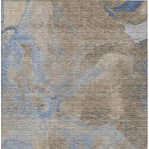 HomeRoots 9' X 12' Stylish Taupe Beige & Blue Abstract Washable Area Rug for Indoor/Outdoor Versatility 620813