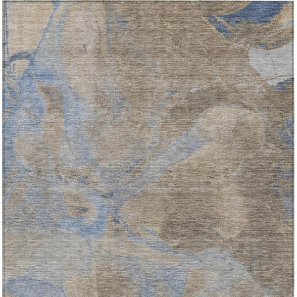 HomeRoots 9' X 12' Stylish Taupe Beige & Blue Abstract Washable Area Rug for Indoor/Outdoor Versatility 620813