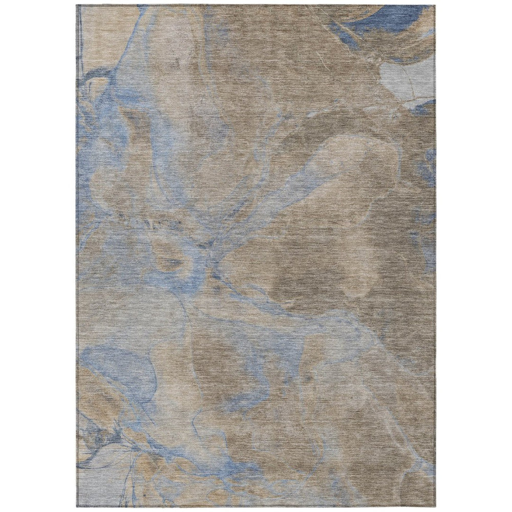 HomeRoots 9' X 12' Stylish Taupe Beige & Blue Abstract Washable Area Rug for Indoor/Outdoor Versatility 620813