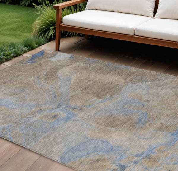 HomeRoots 10' Abstract Taupe Beige & Blue Washable Area Rug - Durable Indoor/Outdoor Design for Modern Spaces 620814