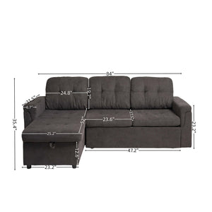 English Elm Upholstered L-Shaped Sleeper Sofa with Reversible Storage, Pull-Out Bed & Breathable Flannel Finish W3138S00001