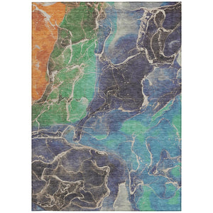 HomeRoots 5' Vibrant Abstract Washable Area Rug - Blue, Green & Orange for Indoor/Outdoor High Traffic Use 620822
