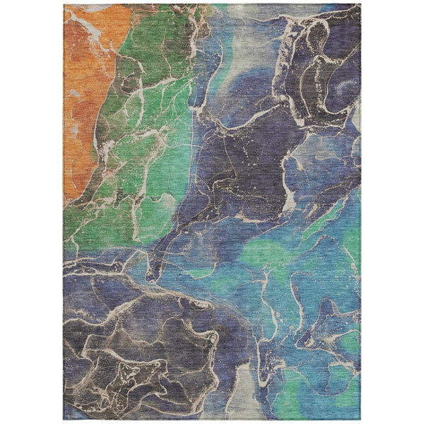 HomeRoots 5' Vibrant Abstract Washable Area Rug - Blue, Green & Orange for Indoor/Outdoor High Traffic Use 620822