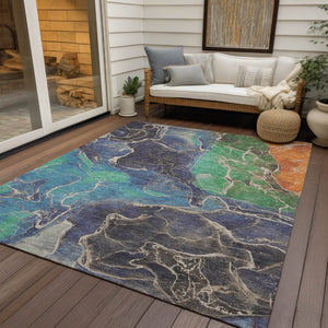 HomeRoots 5' Vibrant Abstract Washable Area Rug - Blue, Green & Orange for Indoor/Outdoor High Traffic Use 620822