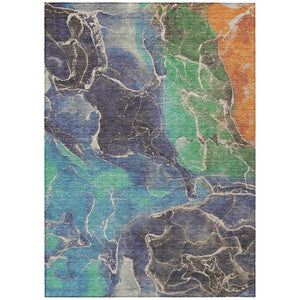 HomeRoots 5' Vibrant Abstract Washable Area Rug - Blue, Green & Orange for Indoor/Outdoor High Traffic Use 620822