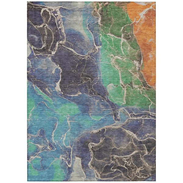 HomeRoots 5' Vibrant Abstract Washable Area Rug - Blue, Green & Orange for Indoor/Outdoor High Traffic Use 620822