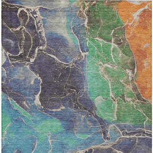 HomeRoots 5' Vibrant Abstract Washable Area Rug - Blue, Green & Orange for Indoor/Outdoor High Traffic Use 620822
