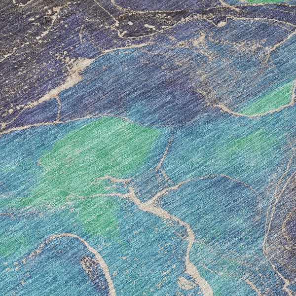 HomeRoots 5' Vibrant Abstract Washable Area Rug - Blue, Green & Orange for Indoor/Outdoor High Traffic Use 620822