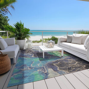 HomeRoots 5' Vibrant Abstract Washable Area Rug - Blue, Green & Orange for Indoor/Outdoor High Traffic Use 620822