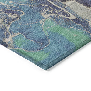 HomeRoots 8' Vibrant Blue Green and Orange Round Abstract Area Rug - Washable, Durable, Indoor/Outdoor Style! 620823