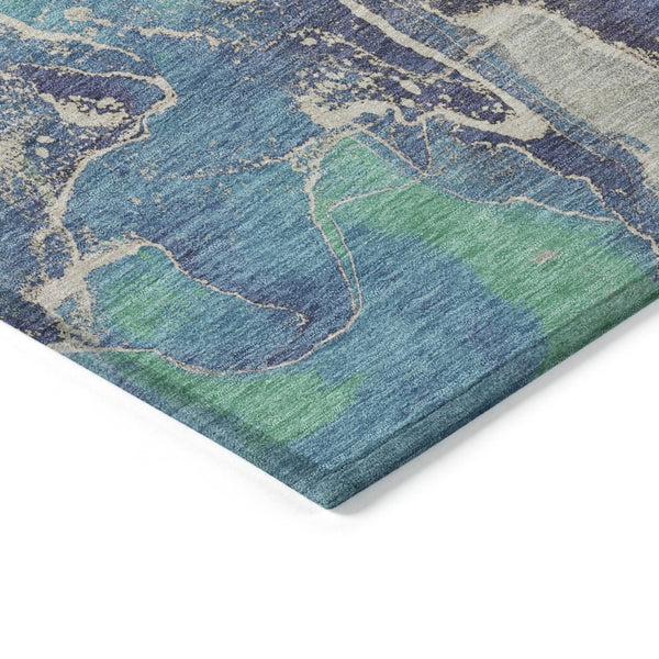 HomeRoots 8' Vibrant Blue Green and Orange Round Abstract Area Rug - Washable, Durable, Indoor/Outdoor Style! 620823
