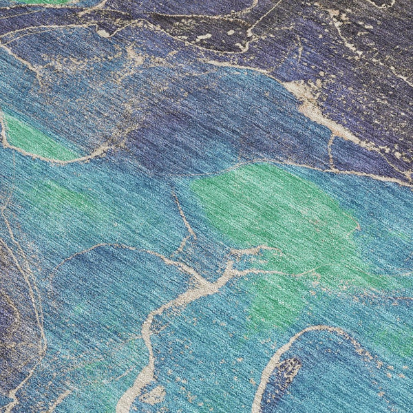 HomeRoots 9' Washable Abstract Area Rug - Vibrant Blue, Green & Orange, Durable for Indoor/Outdoor Spaces 620825