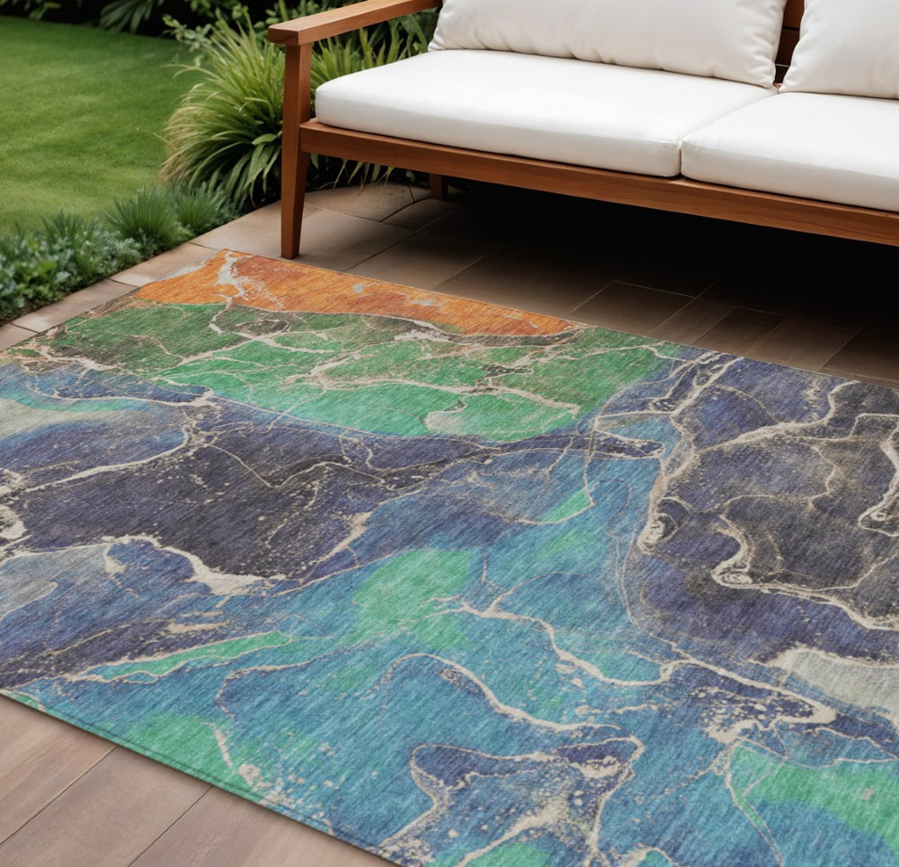 HomeRoots 10' Colorful Indoor Outdoor Area Rug - Washable, Durable, Modern Abstract Design for High-Traffic Spaces 620826