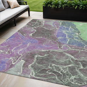HomeRoots 5' X 8' Abstract Area Rug in Purple, Gray & Mint Green - Washable, Durable for Indoor & Outdoor Use 620834