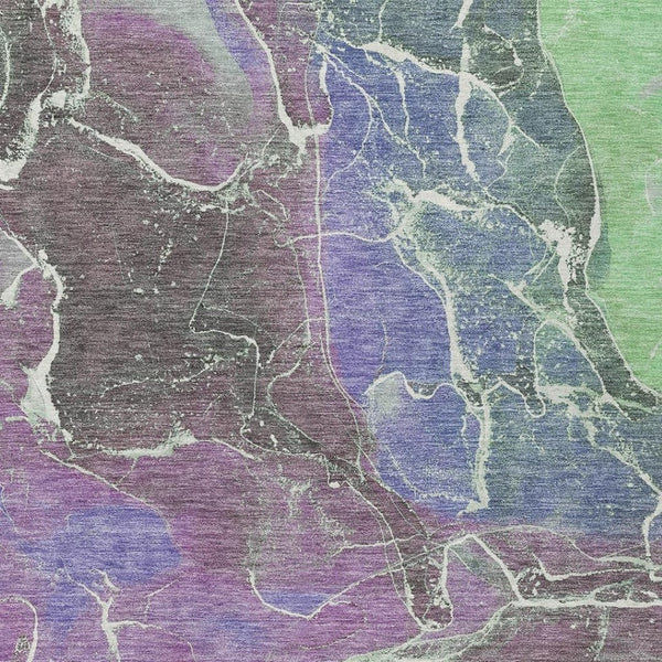 HomeRoots 5' X 8' Abstract Area Rug in Purple, Gray & Mint Green - Washable, Durable for Indoor & Outdoor Use 620834