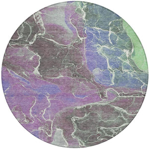 HomeRoots 8' Round Abstract Area Rug in Purple, Gray & Mint Green - Stylish, Washable for Indoor & Outdoor Use! 620835