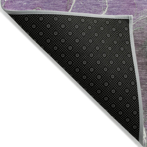 HomeRoots 8' Round Abstract Area Rug in Purple, Gray & Mint Green - Stylish, Washable for Indoor & Outdoor Use! 620835