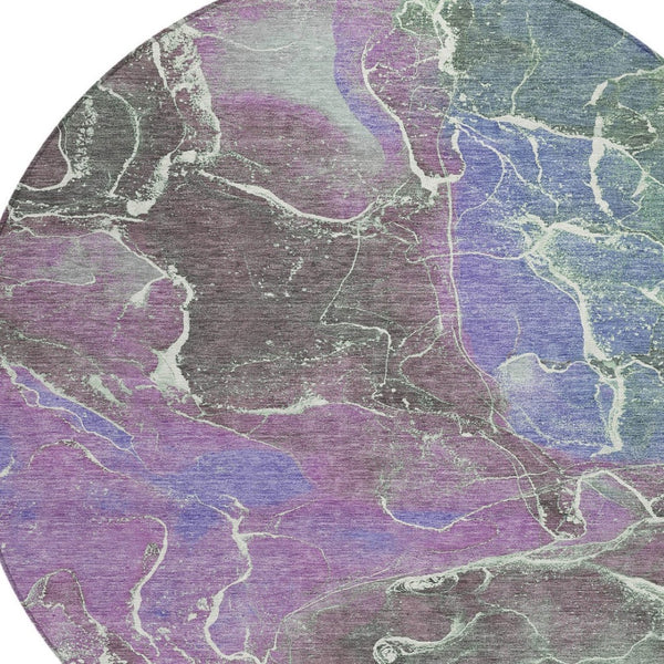 HomeRoots 8' Round Abstract Area Rug in Purple, Gray & Mint Green - Stylish, Washable for Indoor & Outdoor Use! 620835