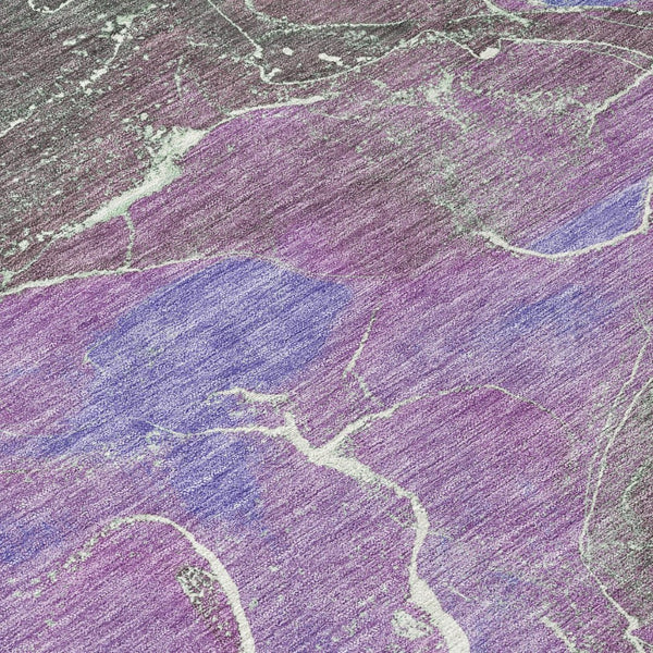 HomeRoots 8' Round Abstract Area Rug in Purple, Gray & Mint Green - Stylish, Washable for Indoor & Outdoor Use! 620835