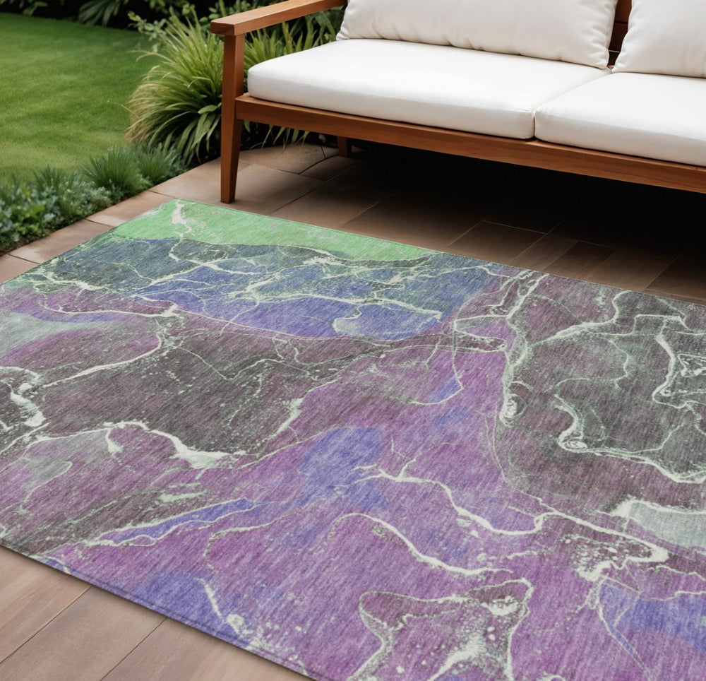 HomeRoots 10' Modern Abstract Area Rug in Purple, Gray & Mint Green – Washable, Durable & Versatile Design! 620838