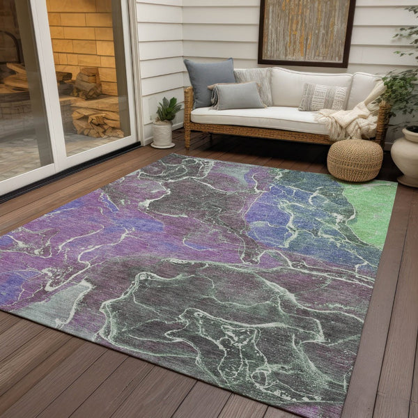 HomeRoots 10' Modern Abstract Area Rug in Purple, Gray & Mint Green – Washable, Durable & Versatile Design! 620838