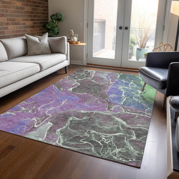 HomeRoots 10' Modern Abstract Area Rug in Purple, Gray & Mint Green – Washable, Durable & Versatile Design! 620838