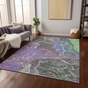 HomeRoots 10' Modern Abstract Area Rug in Purple, Gray & Mint Green – Washable, Durable & Versatile Design! 620838