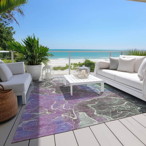 HomeRoots 10' Modern Abstract Area Rug in Purple, Gray & Mint Green – Washable, Durable & Versatile Design! 620838