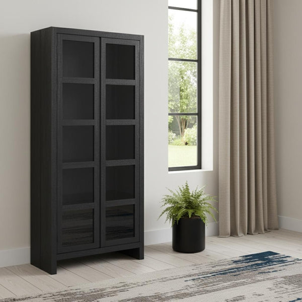 HomeRoots 91" Graphite Distressed Solid Wood Accent Cabinet - Elegant Storage Solution for Modern Spaces 620846