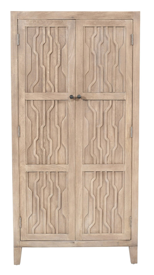 HomeRoots 72" Ivory Distressed Solid Wood Accent Cabinet - Stylish Storage for Dining & Living Spaces 620847