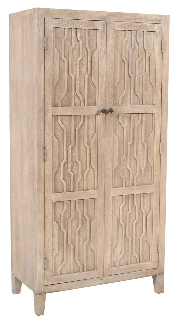 HomeRoots 72" Ivory Distressed Solid Wood Accent Cabinet - Stylish Storage for Dining & Living Spaces 620847